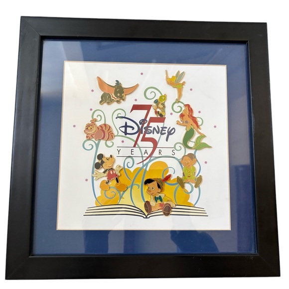 Disney 75 Years Of Love And Laughter Pin Collection Limited Edition Set Framed